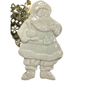 Lenox Porcelain Santa & Gold Metal Ornament Holiday Decoration Gift Bag